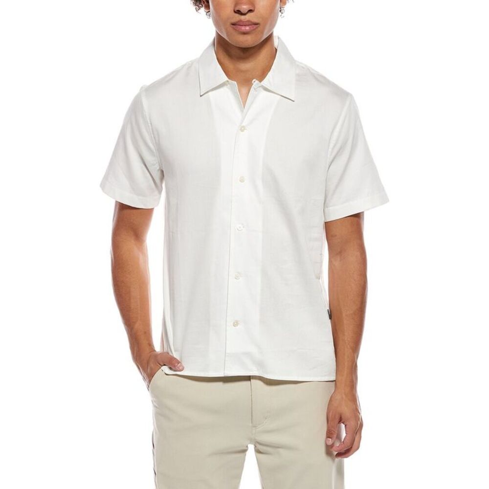 John Varvatos Mens  Danny Camp Shirt, White